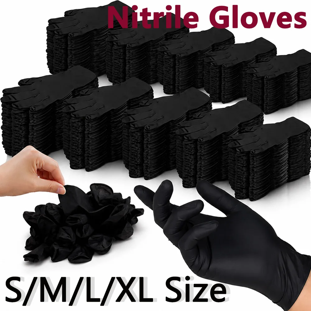 Black Nitrile Gloves Disposable Tattoo Gloves Powder Free Latex Free S/M/L/XL Tattoo Hair Dye Cleaning Kitchen Beauty Gloves
