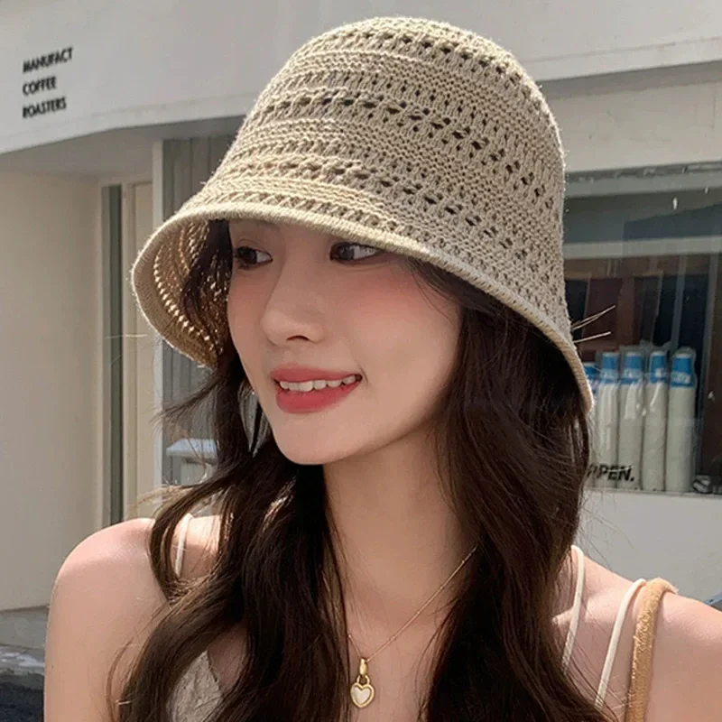 Summer Women's Hat Korean Fashion Bucket Hat, Breathable Wide Brim Straw Boater Fisherman Hat for Small Face, UV