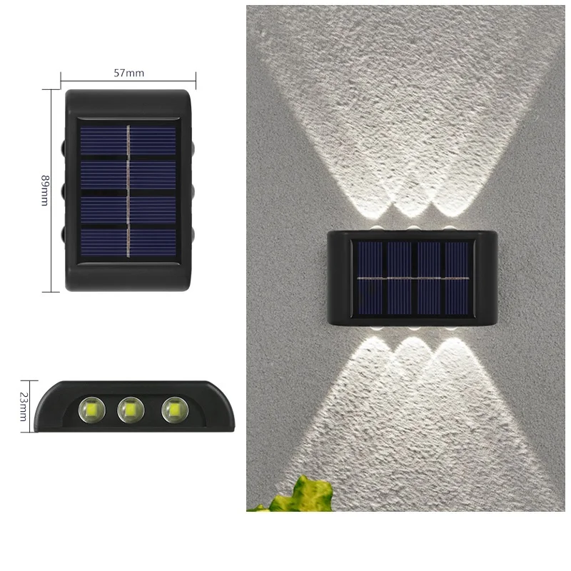 JVEE 8PCS White 6LED Solar Wall Lamp Outdoor Beads Up and Down Luminous Lighting Waterproof Light Balcony Yard Garden Decoration