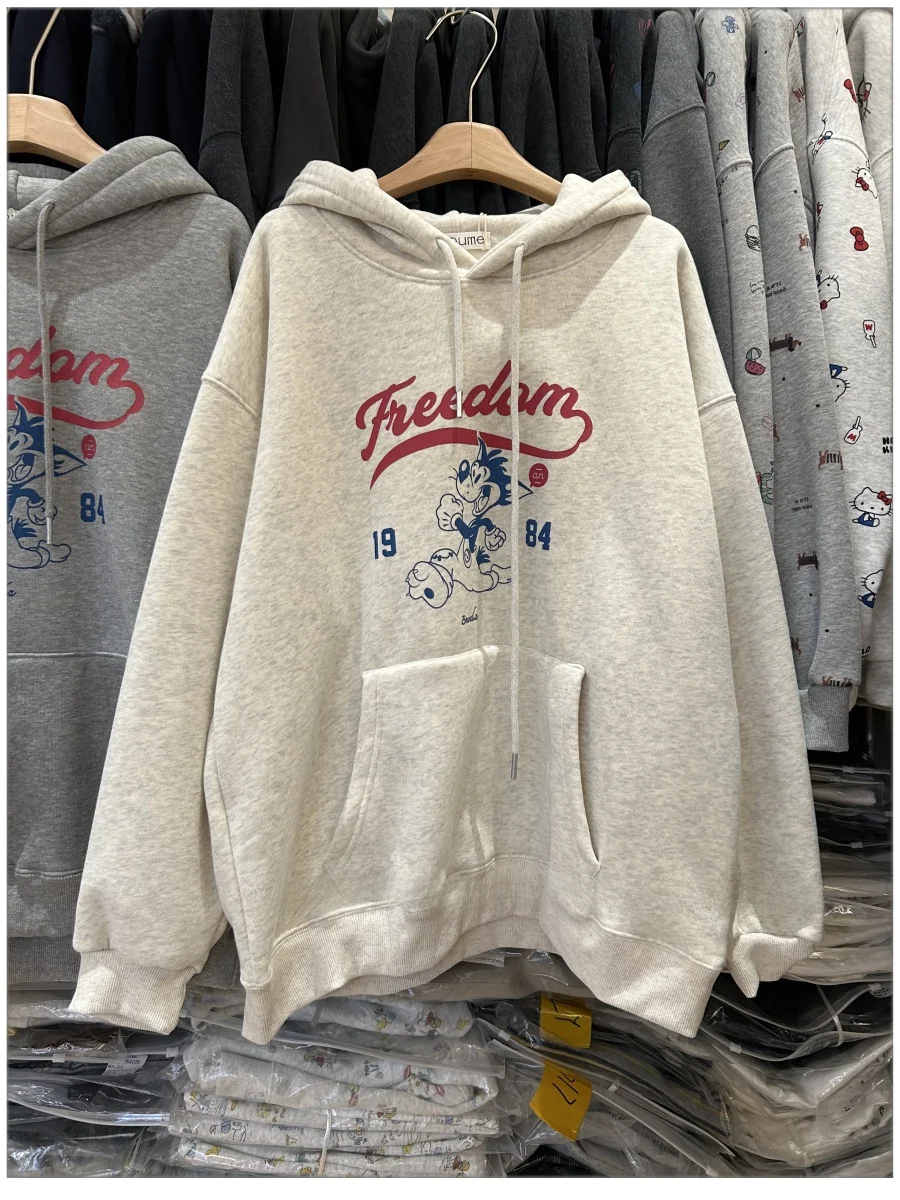 

Fce Lined Hoodie Women's Loose Fit Cartoon Print Hooded Sweatirt Dongda Gate New Arrival Autumn Winter Casual Streetwear