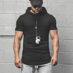 Brand Hooded Gym Fitness Clothing Mens Bodybuilding Sport Fashion Hip Hop T-Shirt Cotton Breathable Short Sleeve Muscle Hoodie