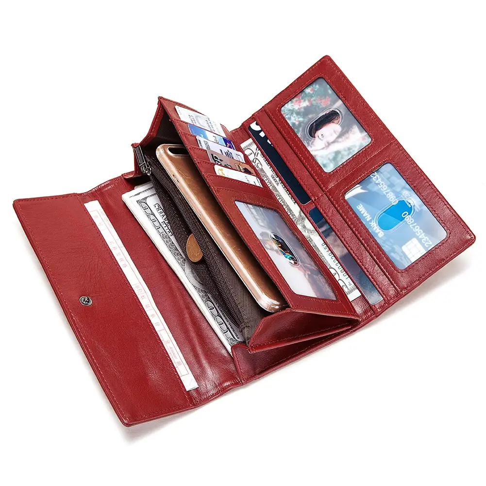HUMERPAUL Fashion Women Genuine Leather Wallet RFID Blocking Tri-fold Credit Card Holder Luxury Long Female Phone Clutches