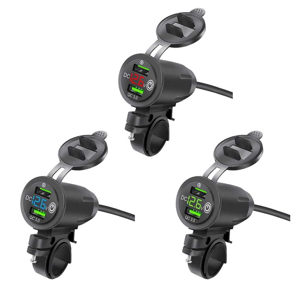 Rider Handlebar Rack Car Charger Dual USB Motorcycle Charger Fast Charge QC3.0 Motorcycle Mobile Phones Charger Multiprotection