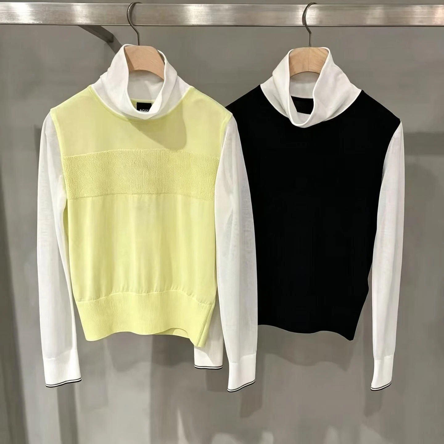 2026 Women's Golf Knit Top Korean Style Mock Neck Long Sleeve Faux Two Piece Casual Autumn Golf Sweater