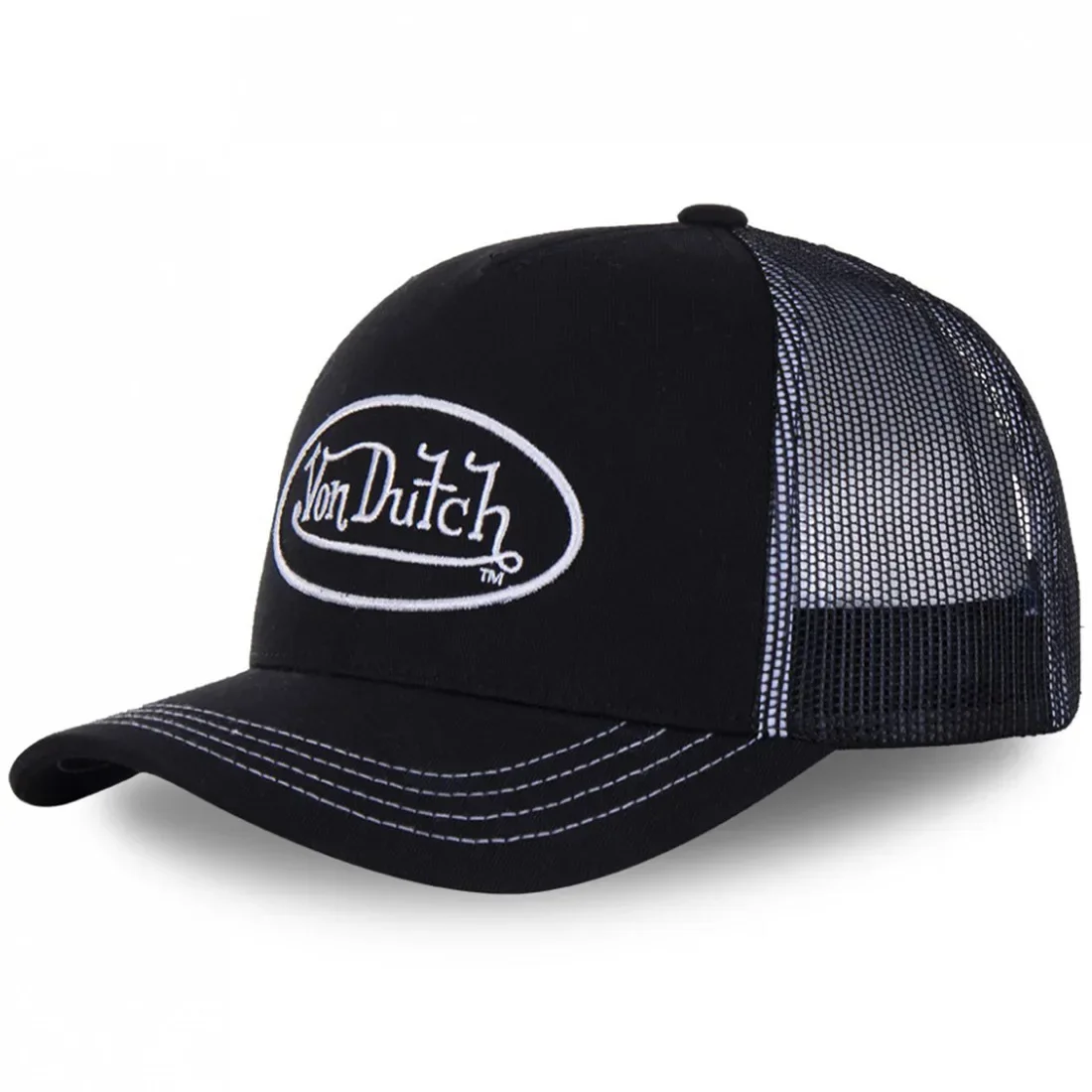 Von Dutch Letter Embroidered Mesh Trucker Cap Summer Breathable Snapback Baseball Hat Unisex Outdoor Casual Sun Cap