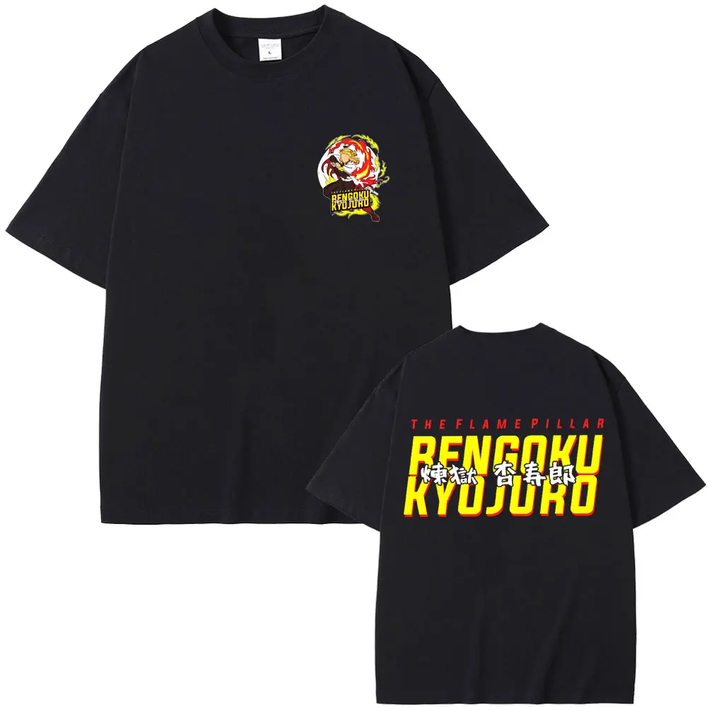 

Anime Demon Slayer Rengoku Kyoujurou Double Sided Print T-shirt Men's Women's Casual Oversized T Shirts Male Vintage Streetwear