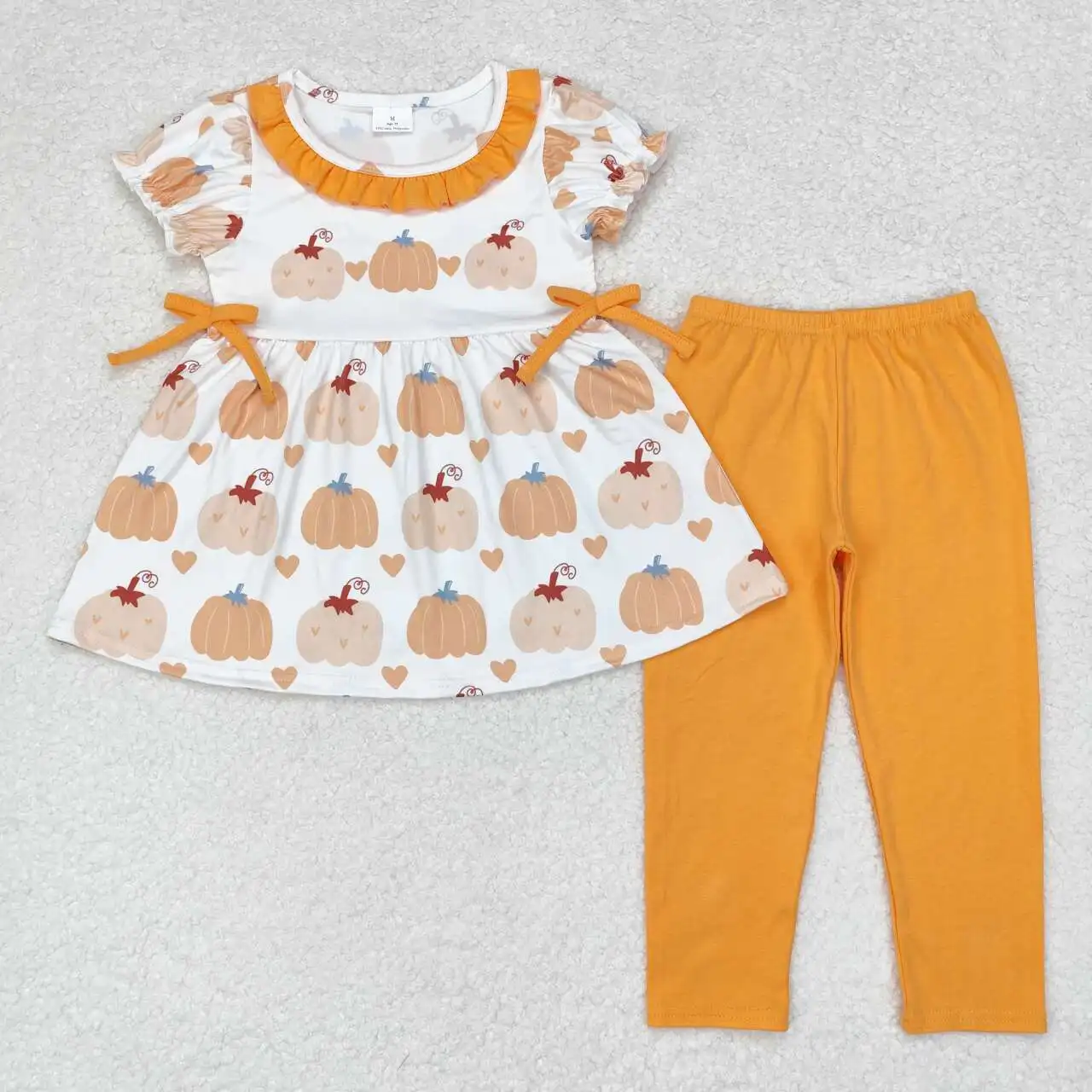 

Baby girls fall pumpkin outfits clothing boutique wholesale Toddlers kids Short Sleeves orange pants Clothes hot sale sets