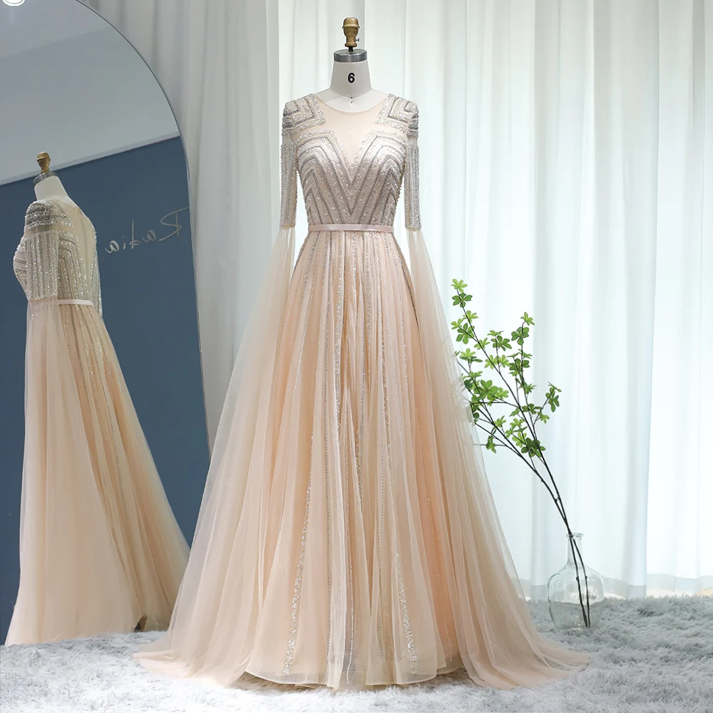 Sharon Nói Cao Cấp Dubai Bạc Màu Xám Váy Ngủ Kèm Mũi Tay Tiếng Ả Rập Champagne Hồi Giáo Cưới Tiệc Trang Trọng Đồ Bầu SS068