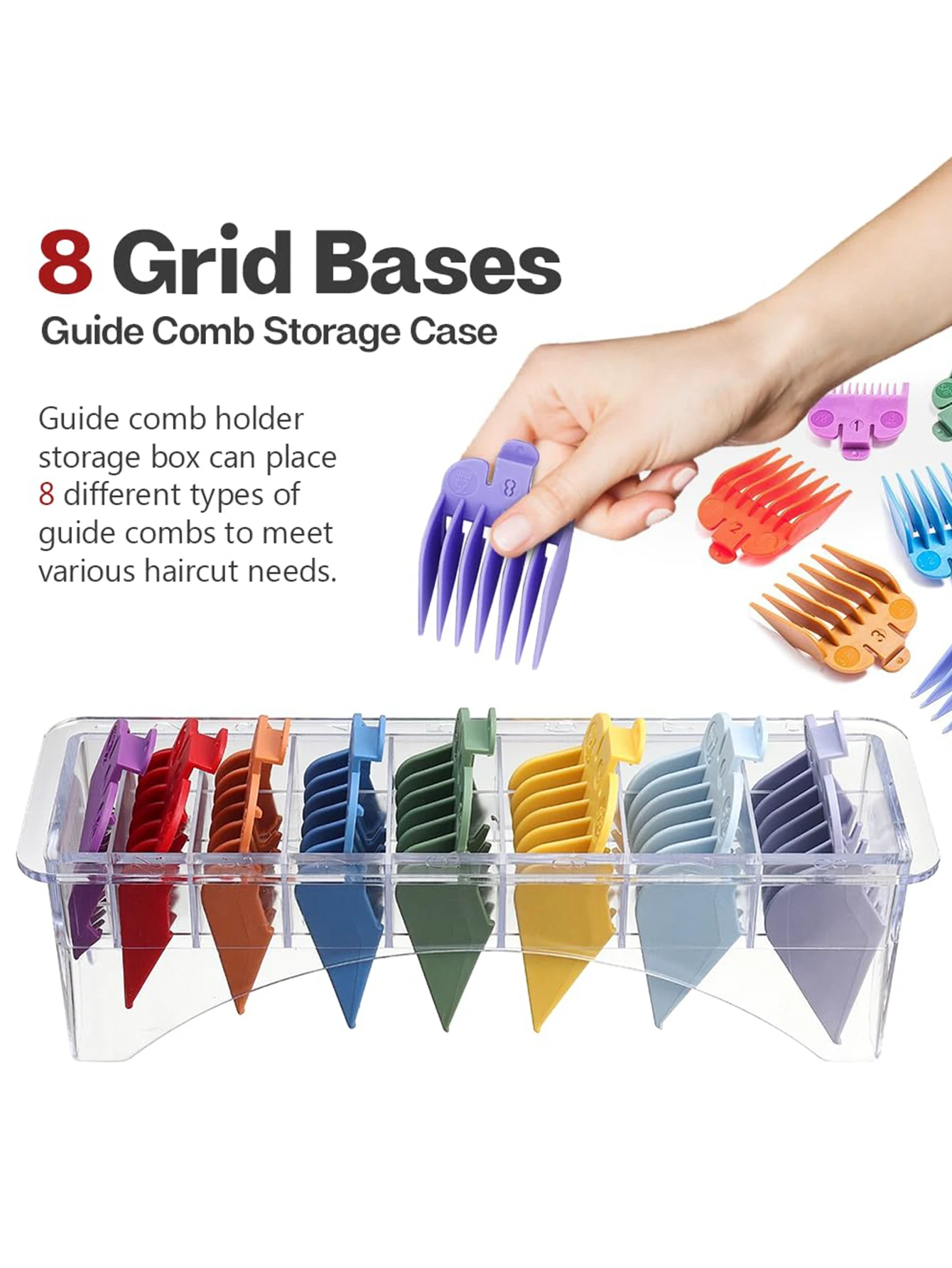 8/10 Grid Limit Comb Storage Box Barbershop Electric Hair Clipper Rack Holder Organizer Case Barber Salon  Styling Tool