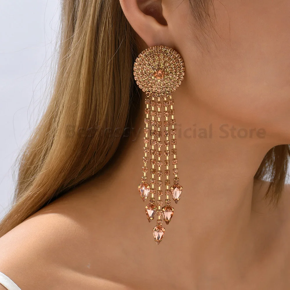 Shiny Rhinestone Tassel Earrings Women Fashion Boho Colorful Long Hanging Jewelry Luxury Evening Party Sexy Gifts Ohrringe Damen