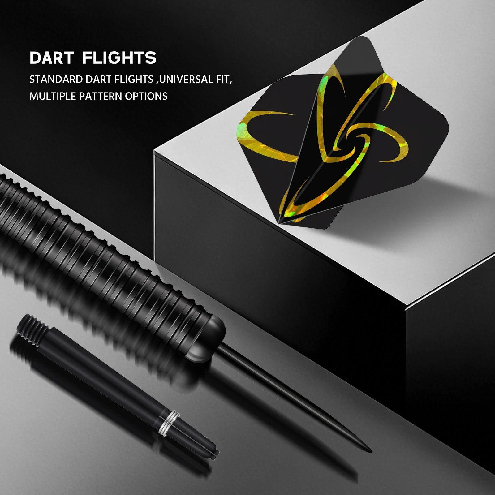 HUANQU 3Pcs Iron Steel Tip Darts Set 20g, 2BA Shaft, Textured Barrel, Standard Flights, Black Gold Flame Wings for Adults