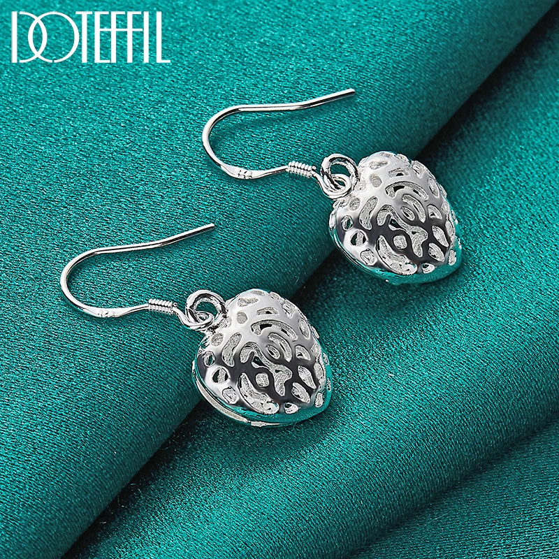 

DOTEFFIL 925 Sterling Silver Hollow Heart Ball Drop Earrings For Woman Wedding Engagement Party Fashion Charm Jewelry