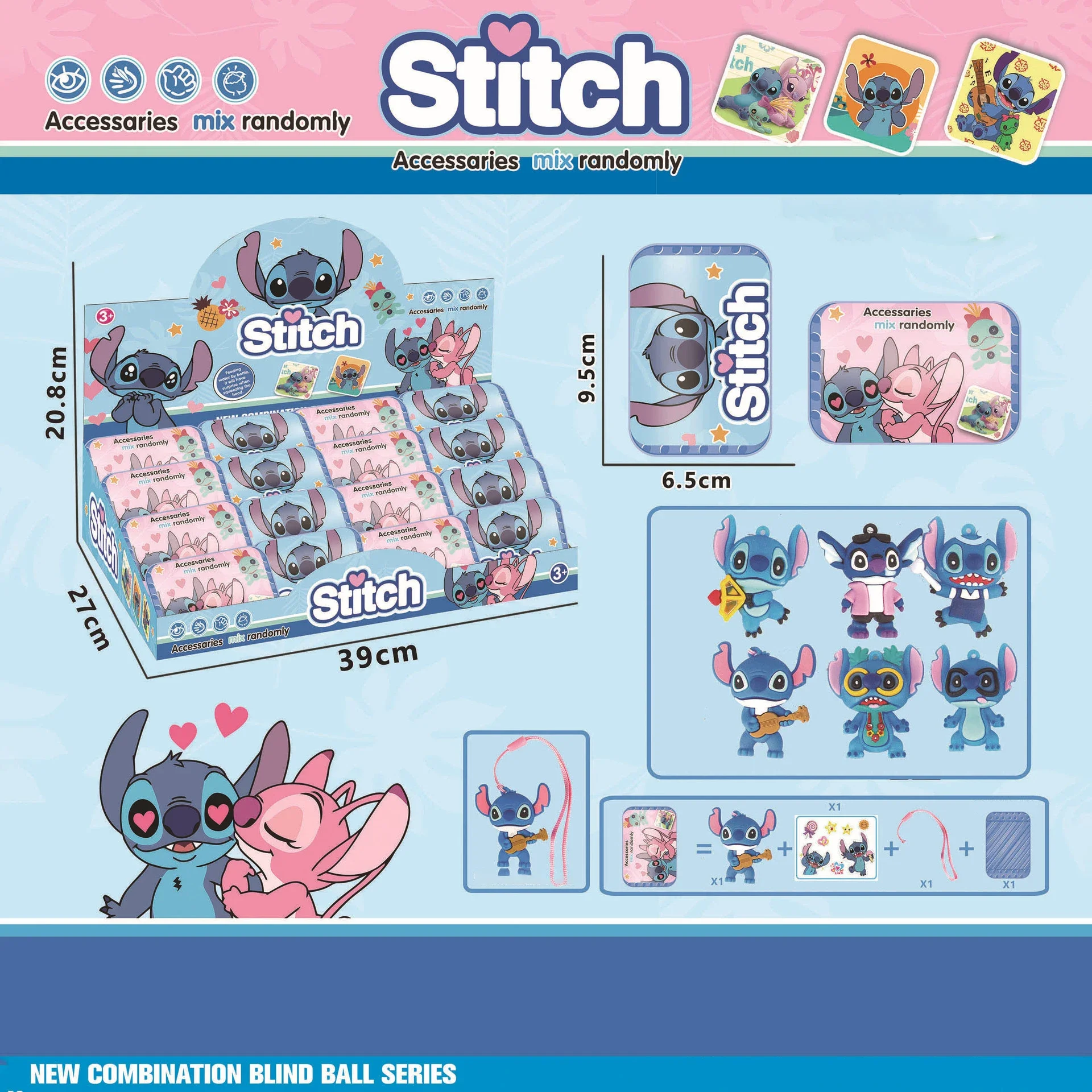 16 pçs lilo & stitch figura de ação cápsula anime caixa cega surpresa mochila pingente chaveiro corda boneca brinquedo para crianças presente