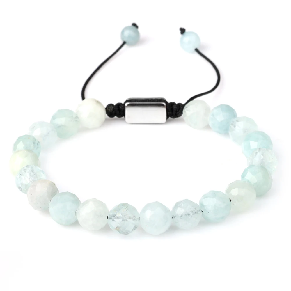 สร้อยข้อมือลูกปัดหินอะพาไทต์ธรรมชาติสำหรับผู้ชายสร้อยข้อมือลูกปัดแบบเหลี่ยมเพชรพลอยคุณภาพสูงปรับเชือกได้สำหรับผู้ชายผู้หญิงเครื่องประดับที่มีเสน่ห์