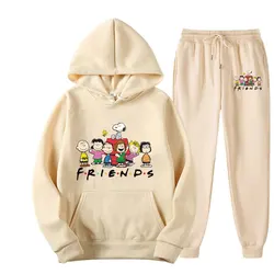 Snoopy Friends Cartoon Anime Women Sweatshirt Sweatpants Set New Fashion Men Pullover Pants Suit Autumn Couple Hoodie Pant Sets