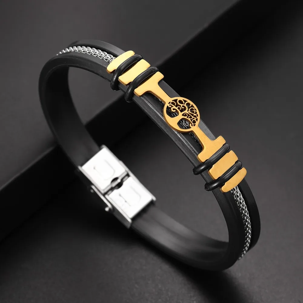 

Trend Silicone Stainless Steel Tree of Life Bracelet Charming Men's Bracelet New Fashion Jewelry Accessories Party Gift