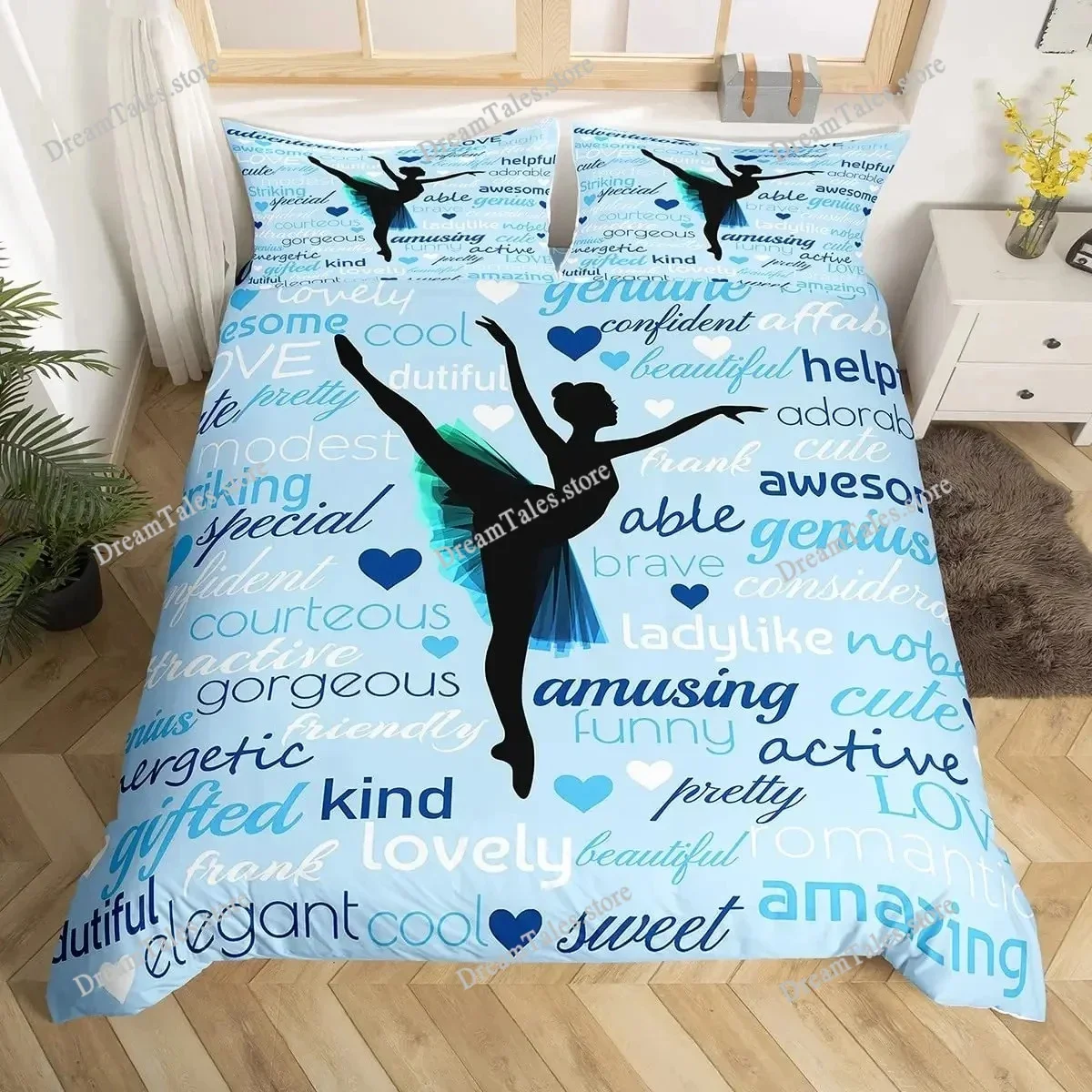Gymnastics Dance Lovers Duvet Cover King,Watercolor Butterfly Star Sky Bedding Set ,Silhouette Rainbow Graffiti Quilt Cover
