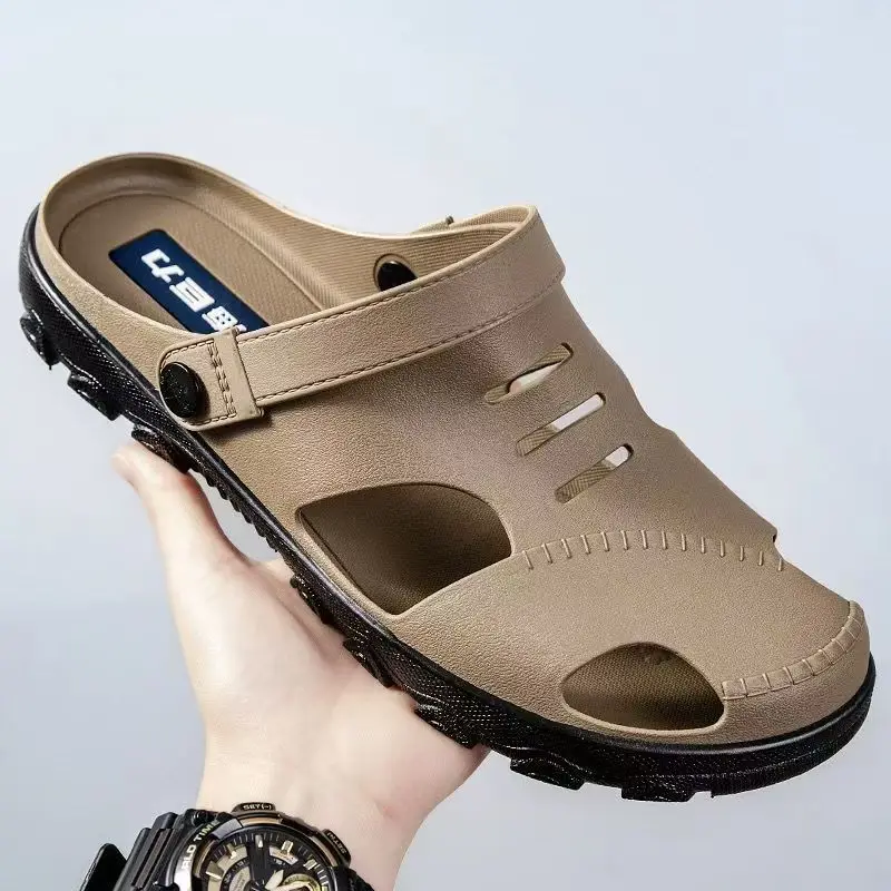 

Мужские повседневные спортивные сандалии Baotou, новые летние сандалии на мягкой подошве, нескользящая плоская подошва, уличные пляжные сандалии двойного назначения, тапочки