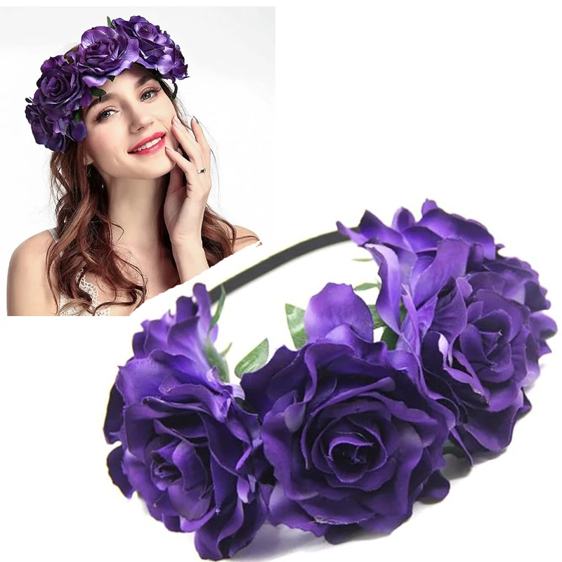 Women's Hawaiian Stretch Rose Flower Headband Floral Crown for Garland Party Maternity Photoshoot