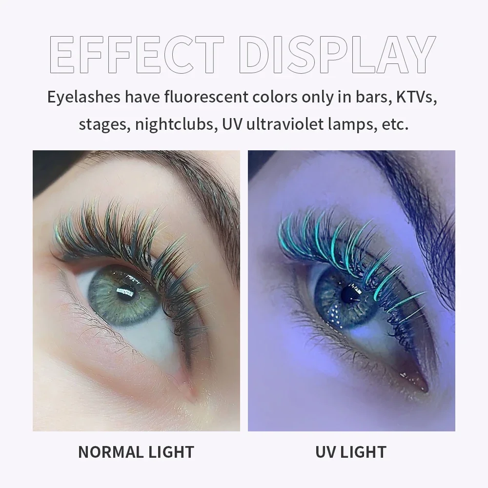 GAHAMACA UV Neon Lash Extenions Glow in the Dark Fluorescent Pink Bright Colorful Individual Soft Eyelash Extension