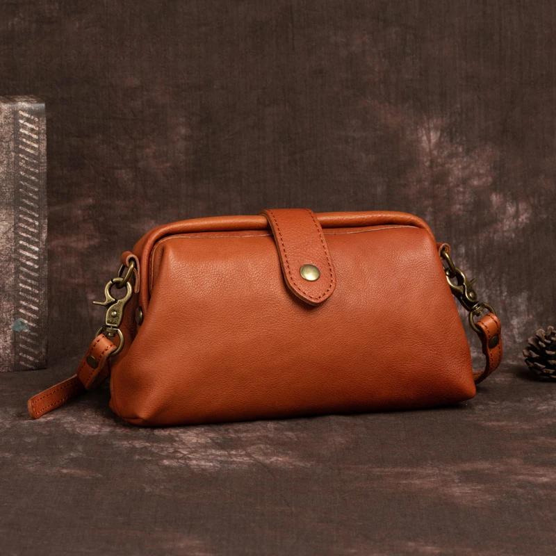 

Leather Women's Handbag Retro Cowhide Solid Color Versatile Shoulder & Crossbody Bags Ladies Vintage Mobile Phone Bags