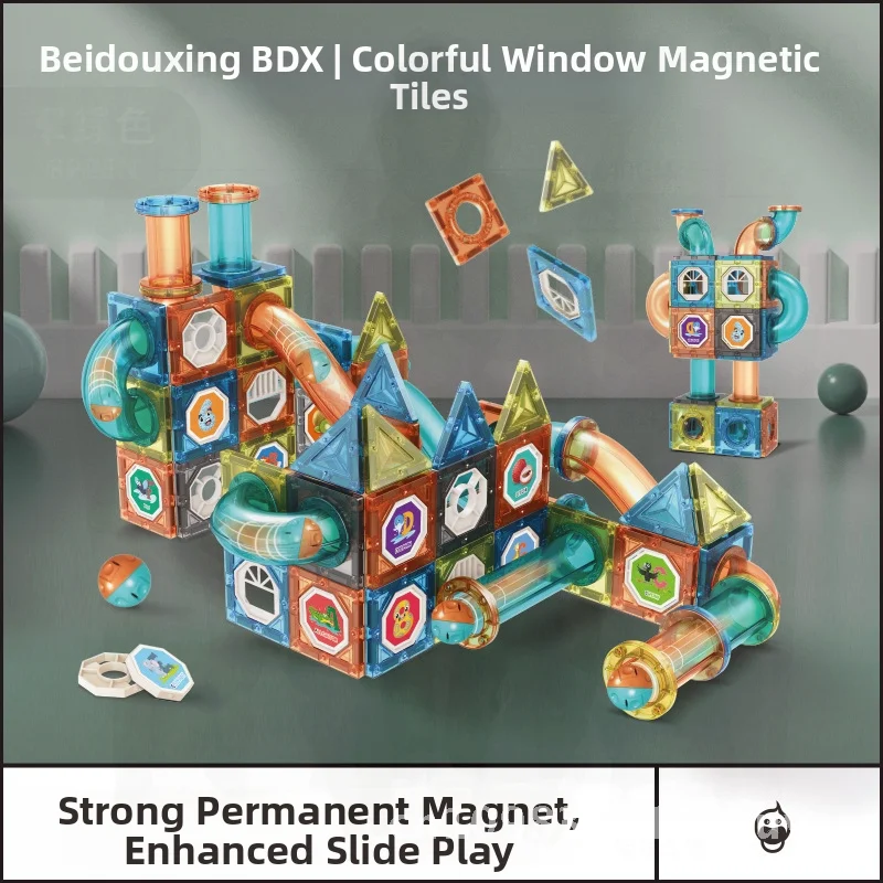 Magnetyczne klocki konstrukcyjne z okienkami dla dzieci w wieku 3-14 lat, mocne magnesy, układanka, zabawki torowe dla chłopców i dziewczynek.