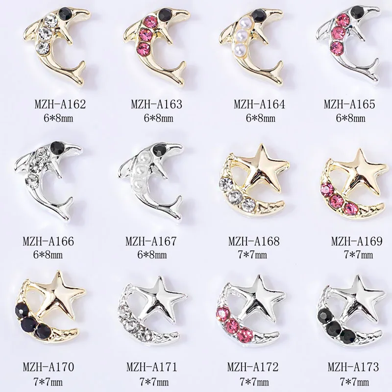 

10pcs Nail Art Charms Crystal Decor Rhinestone For Nail Decoration Star Moon Metal Figures Parts For Manicure Nails Accessories