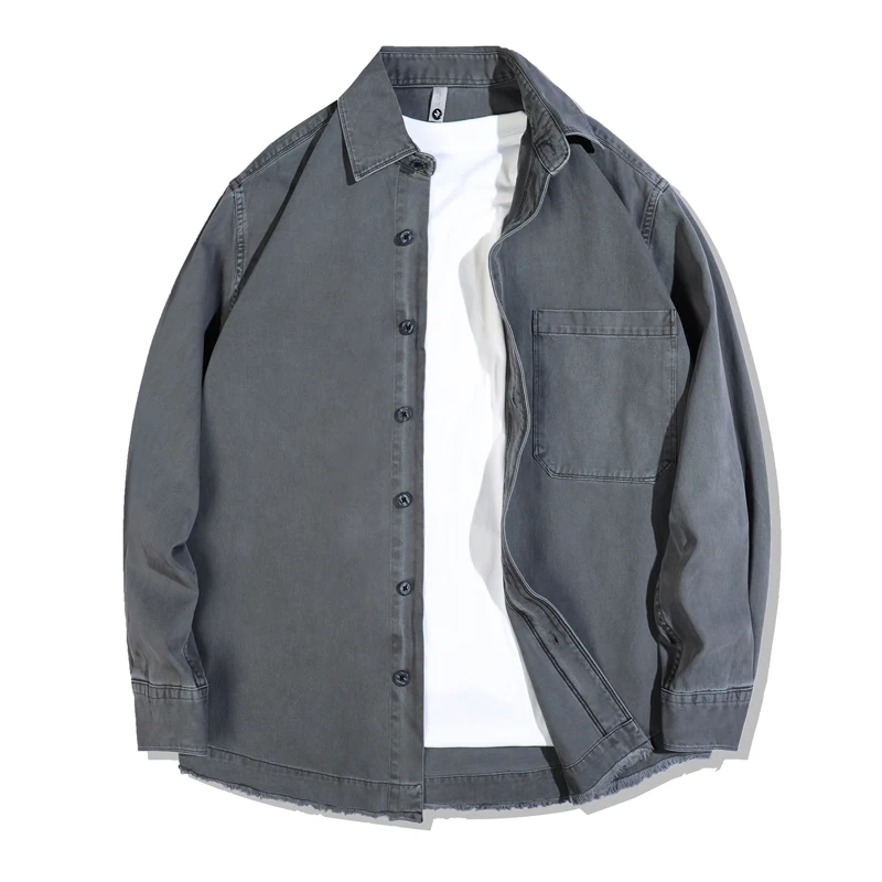 

230KG Wear American Vintage Casual 100% Cotton Shirt Jacket - Men's Oversized Casual Top Spring/Fall Solid Color Workwear Style