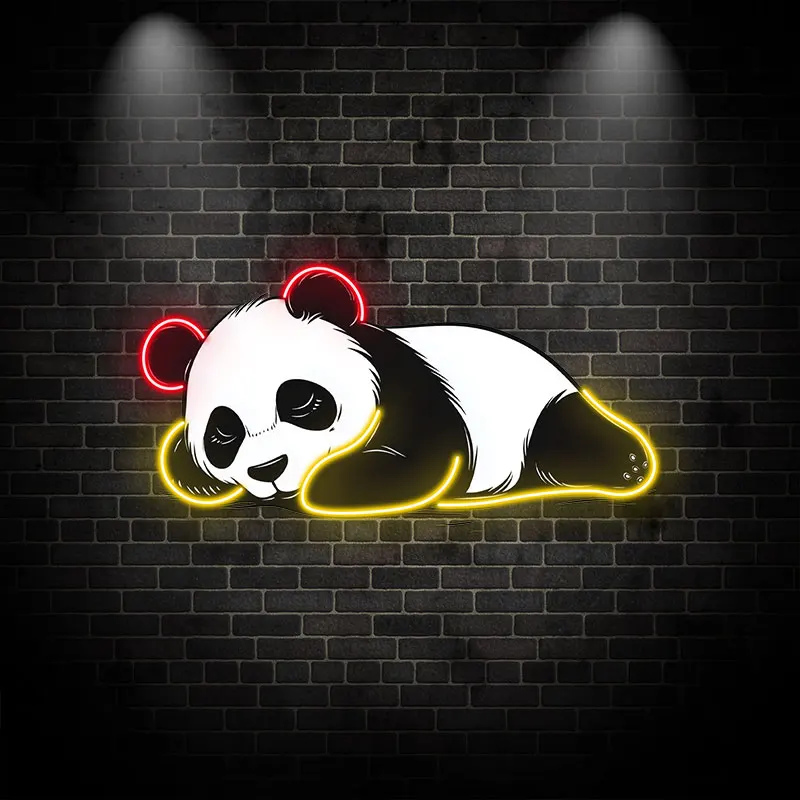 Toysign Cute Sleeping Panda Neon Wall Light - Adorable LED Panda Art for Kids Room, Nursery, Playroom Decor - Red & Yellow Glow