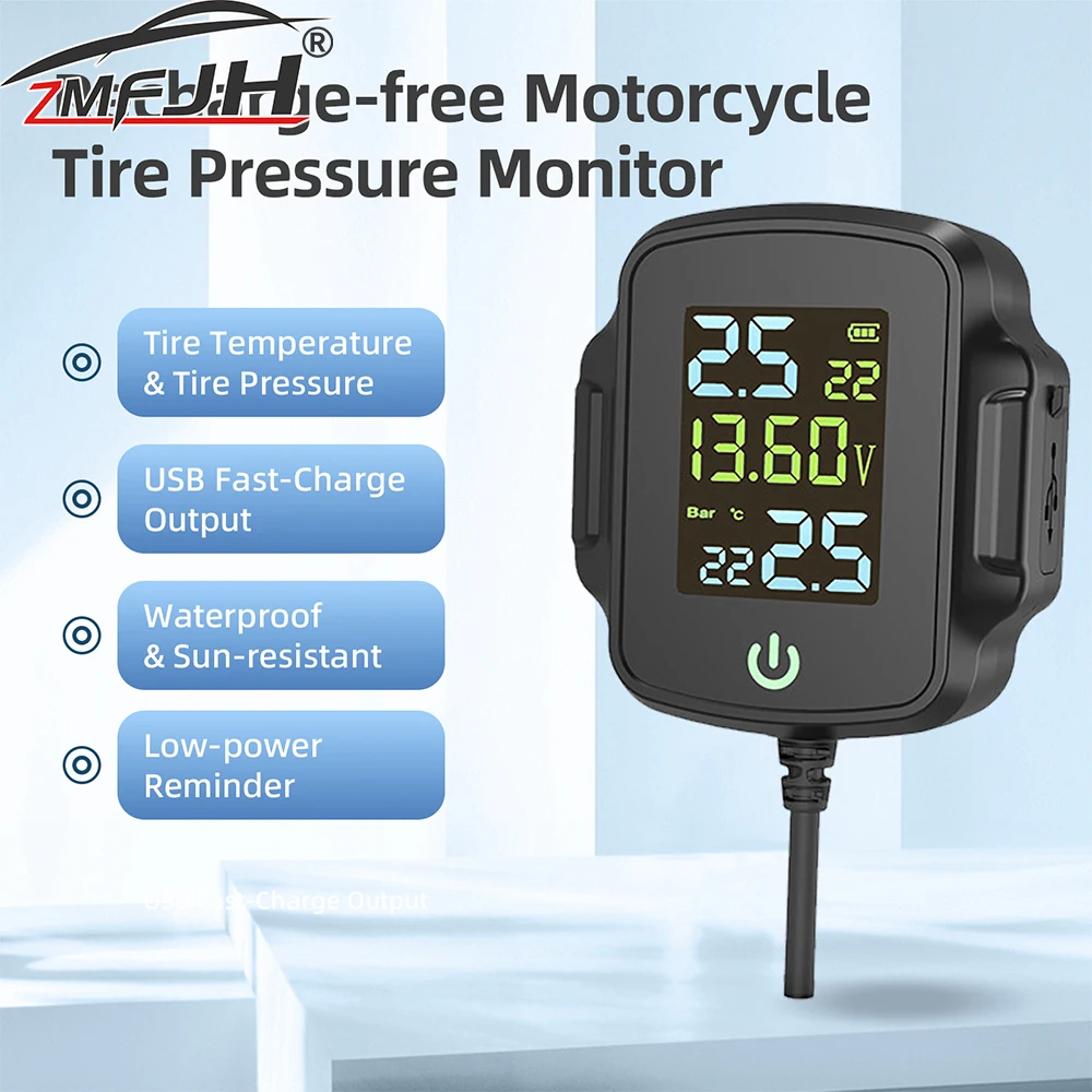 Motorcycle TPMS Tire Pressure Monitoring System Temperature Alarm  LCD Real Time Data Display Monitoring System For Motorbike