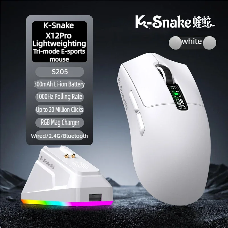 X12 Wireless Gaming Mouse,Tri-mode Bluetooth,12000 DPI, Magnetic RGB Charging Dock,64g Lightweight for PC Office Laptop & Mac