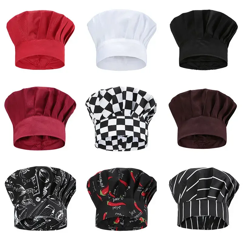 Black Chef Hat Cooking chef  Caps Adjustable Men Kitchen Elastic cap Catering Striped Hat Restaurant Cook Working accessories