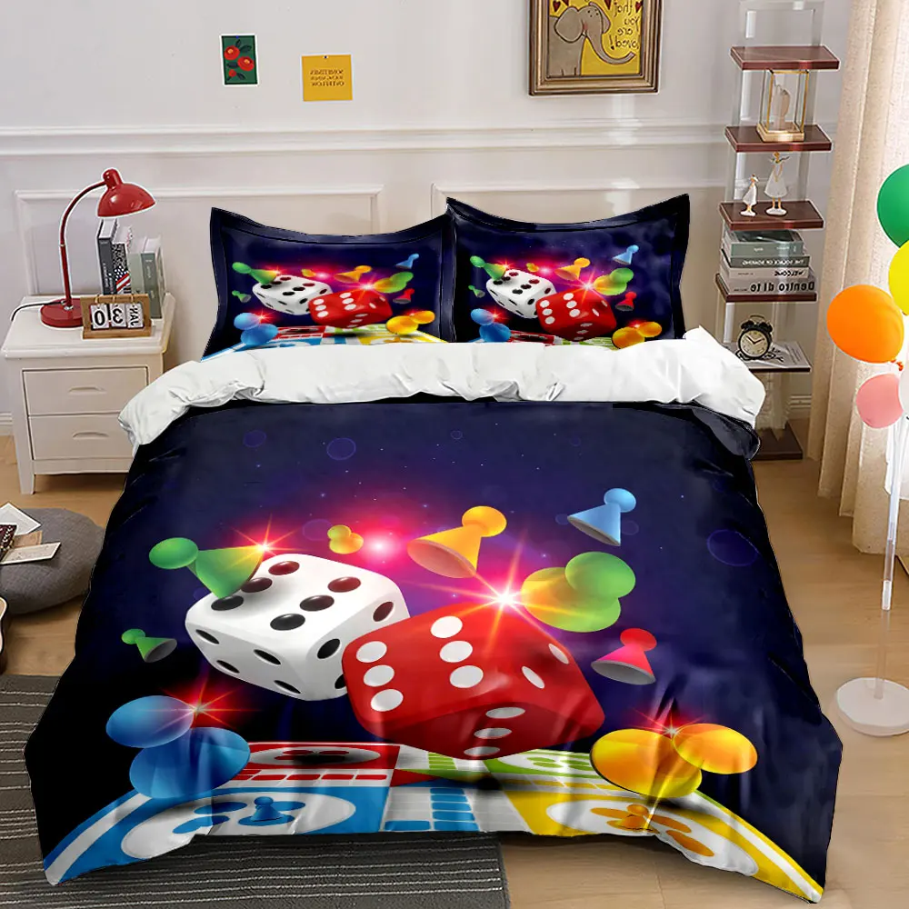 Board Game Fun Scene Bedding Set for Kids Luxury Gift 3pcs Digital Print Comforter Set Soft Comfortable Breathable