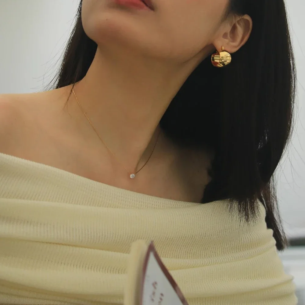 Stainless Steel Gold Plated Dainty Minimalist Zircon Charm Anti Tarnish Chain Round Clear Cz Stone Necklace for Women Jewelry image 3