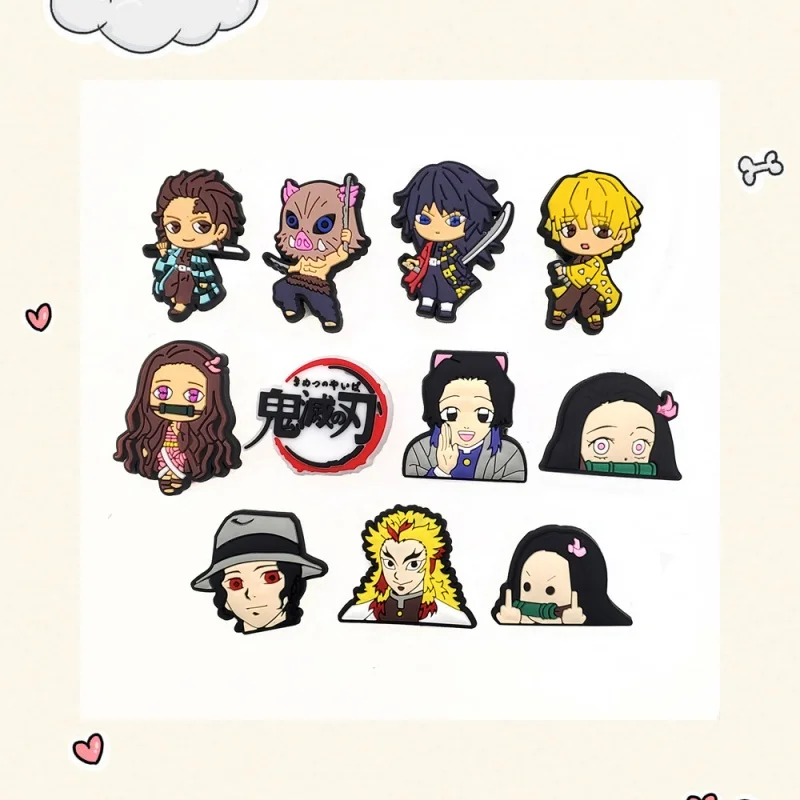 

Hot selling 11 pieces of Demon Slayer PVC shoe accessories, anime cartoon DIY decorative shoe accessories, cartoon shoe decorati