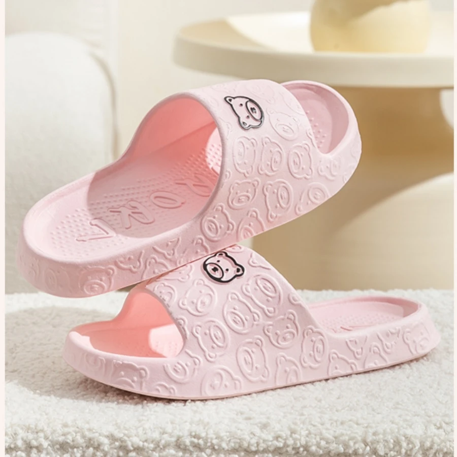 Summer Fashion Printting Bear Men\'s Slippers Indoor Girls Bedroom Bathroom Anti-slip Resilient Soft Sole Beach Couple Shoes