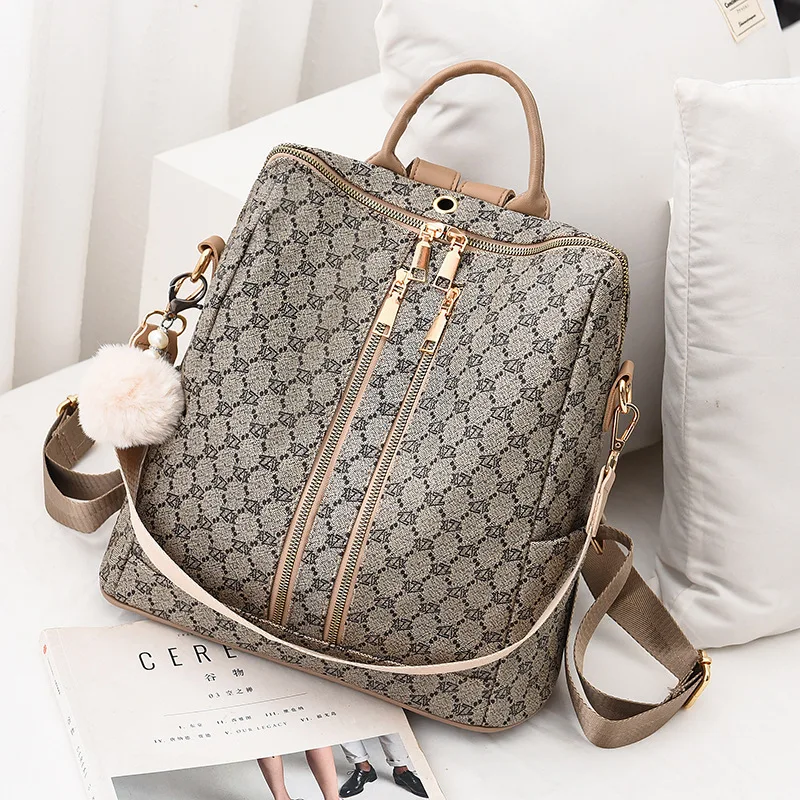 

Women Backpack Big Capacity Student School Bags For Girls Fashion Backpack Ladies Luxury Bags Retro Khaki Leather Shoulder Bag