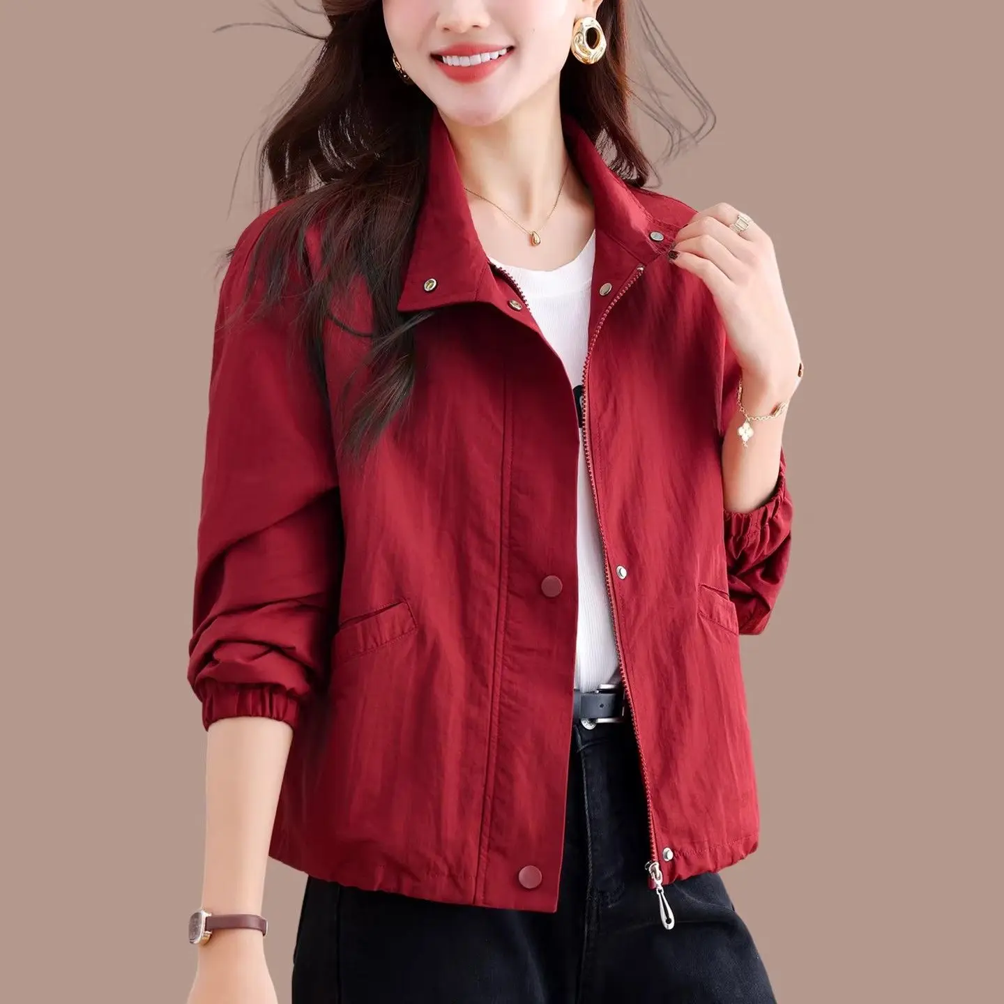 2026 Spring Autumn New Women's Short Jacket Fashion Casual Thin Lining Coat Korean Loose Stand Collor Zipper Outwear Ladies Tops