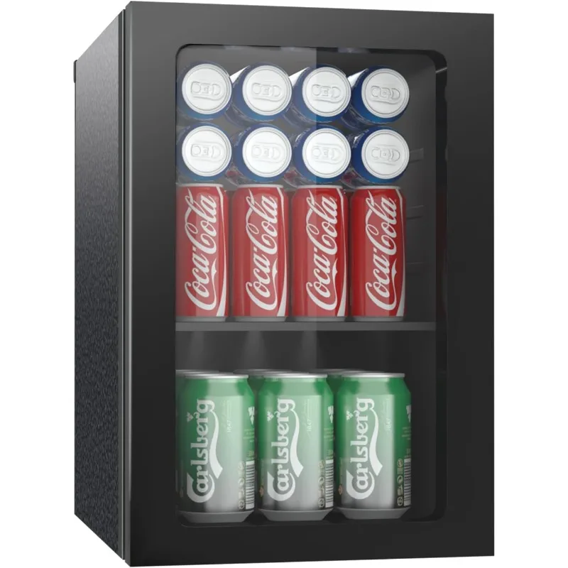 Compact Freestanding Beverage Refrigerator,24 Can/0.9 Cubic Feet Mini Fridge with Reversible Glass Front Door for Soda