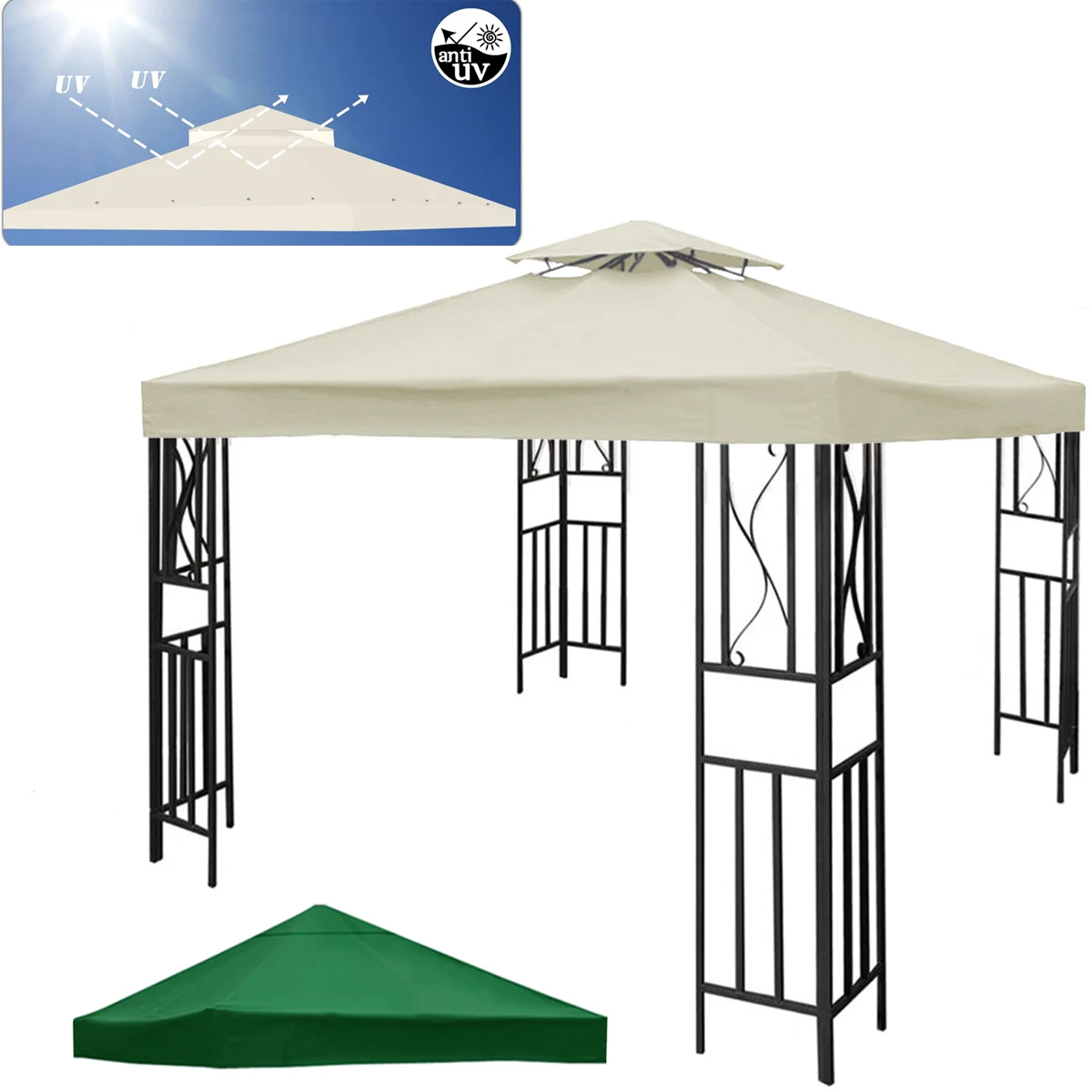 3x3M Garden Gazebo Top Cover Canopy Replacement Top Canopy Cover 1/2 Tier Outdoor Patio Garden Tent for Patio Sunshade
