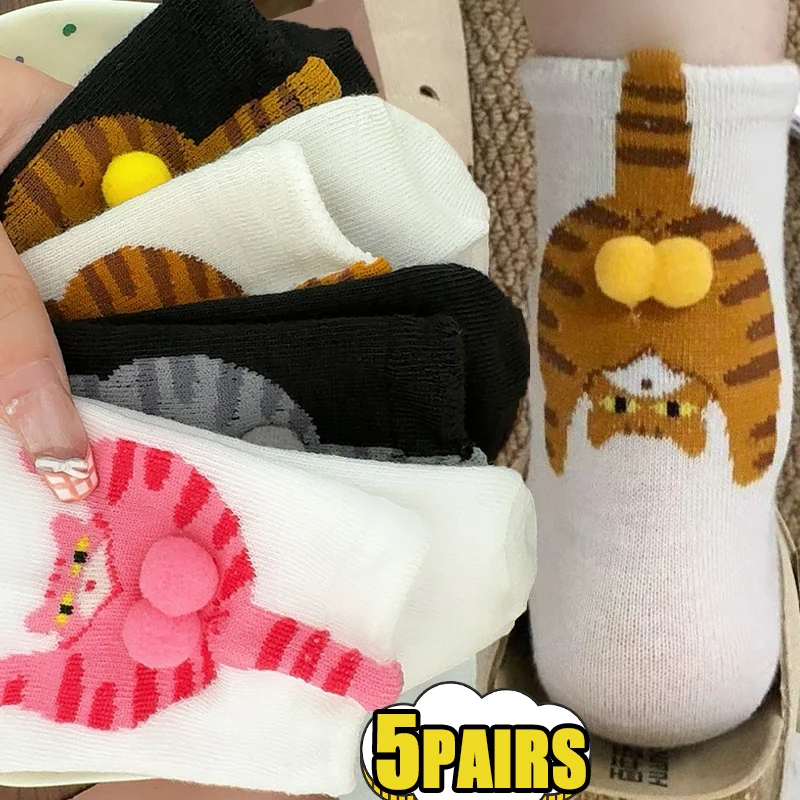 

5 пар 2025 новых хлопковых носков с 3D мультяшным котом и яиц, милая верхняя одежда, японские забавные длинные носки, Рождественский подарок