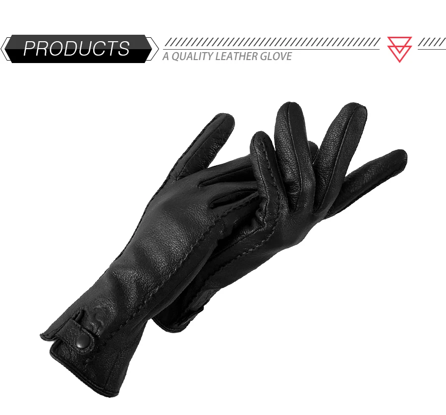New Women's Genuine Leather Winter Warm Women's Soft 70% Wool Lining Rivet Buckle High-Quality Connected Finger Gloves