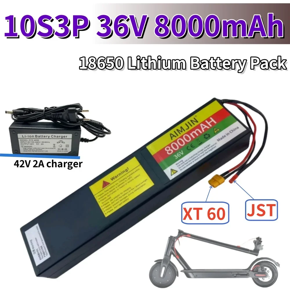 

36V 10s3p 8.0Ah Lithium Ion Battery Pack JST +XT60 Connector Built - in BMS Suitable For Electric Bicycle Scooter