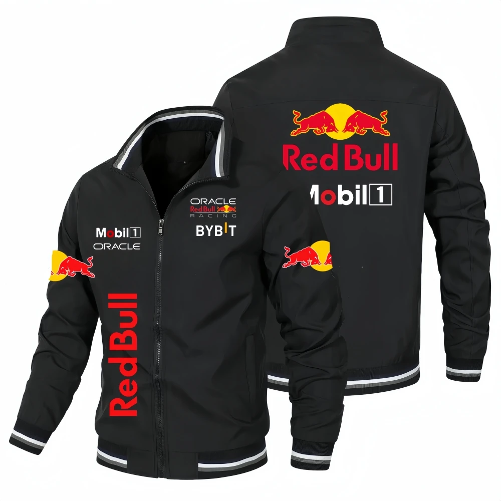 

2025 New Red Bull Jacket Men's Trendy Retro Style Motorcycle Jacket Red Bull Logo Motorcycle Windproof Windbreaker Men's Jackets