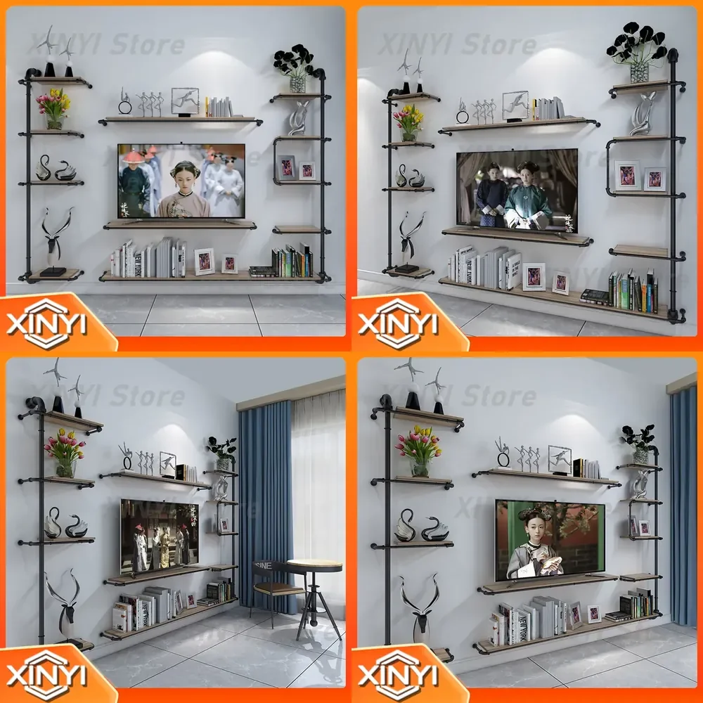 Industrial Style TV Wall Shelf for Living Room Bedroom Decorative Rack for Large TV Mounting Creative Storage Organizer