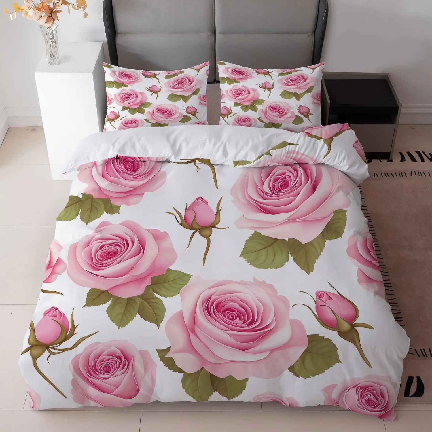 Floral Twin Queen King Duvet Cover Romantic Rose Flowers Bedding Set for Women Girls,Couple Wedding Valentines Day Bedroom Decor
