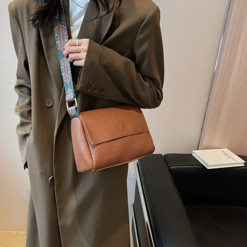 Solid Leather Tote Crossbody Bag for Women 2024 Tend Female Simple Shoulder Side Bag Quality Female Handbags and Purses