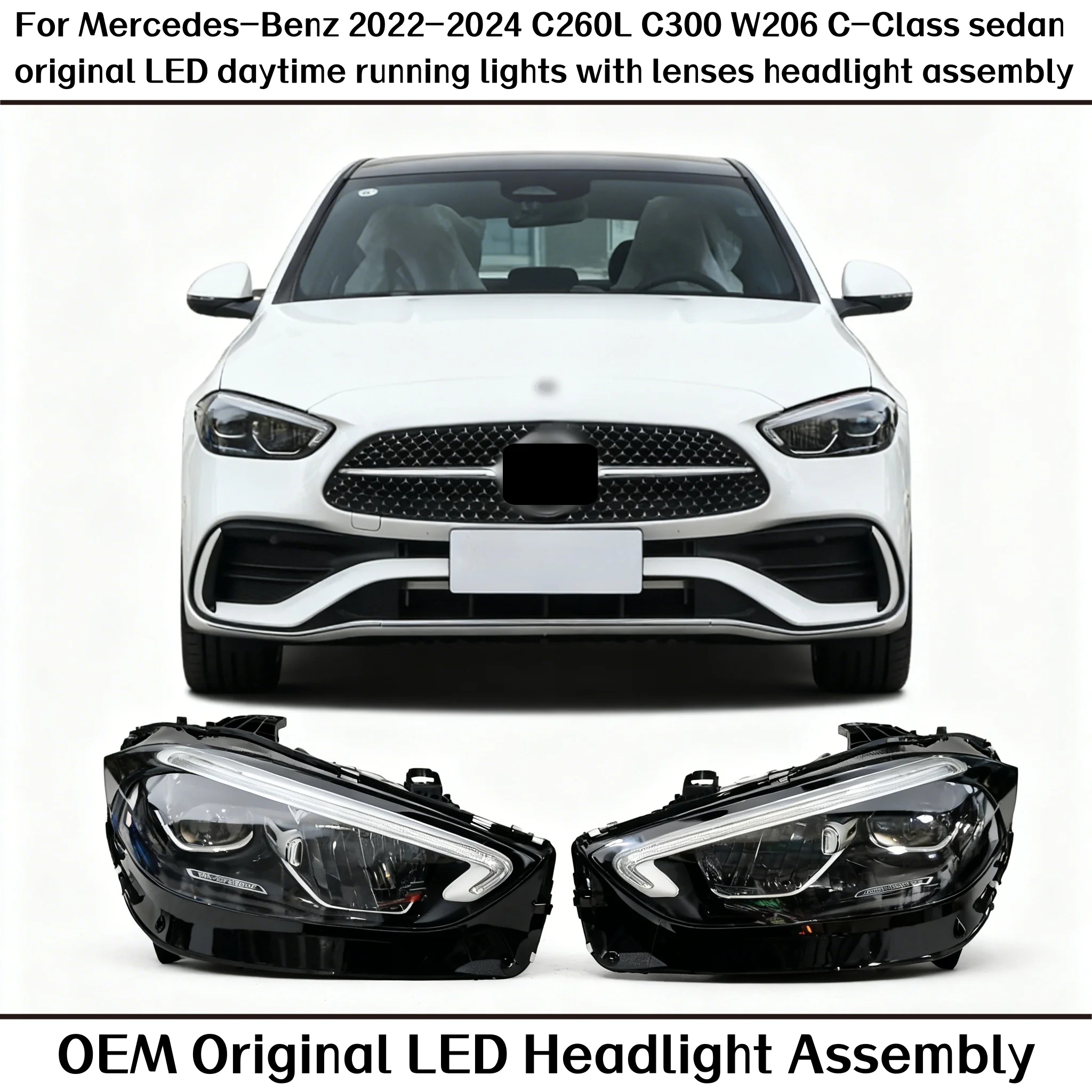 

For Mercedes-Benz 2022-2024 C260L C300 W206 C-Class Sedan Original LED Daytime Running Lights with Lenses Headlight Assembly