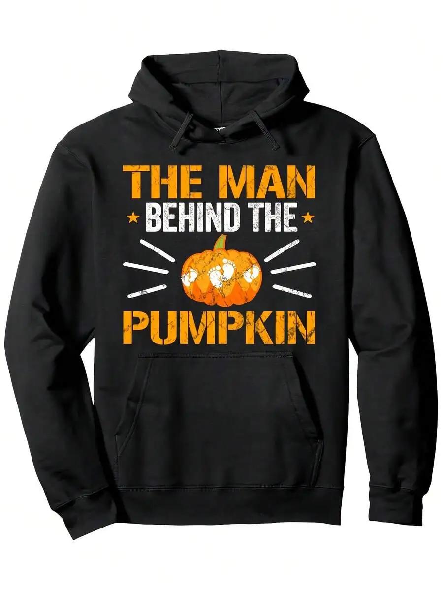 

Mens Halloween Pumpkin Graphic Hoodie Black Heavyweight Pullover Sweatshirt