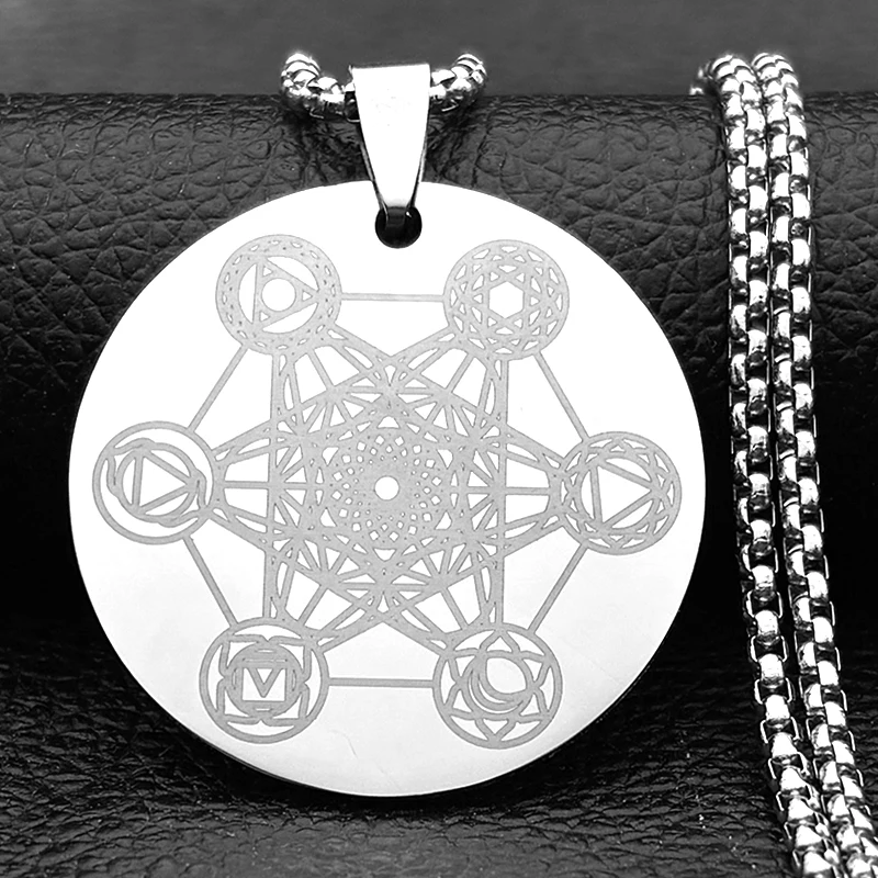 

Yoga Hindu Buddhism 7 Chakra Medal Stainless Steel Necklace for Women Men Sacred Geometry Angel Seal Metatron Symbol Jewelry